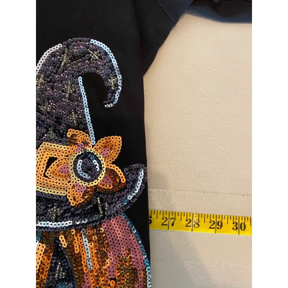 Quacker Factory Halloween Black Tunic Long Sleeve Pumpkin Sequin Top 2X - Picture 7 of 9